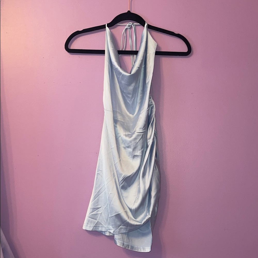 Elegant Halter Neck Women’s Dress - Light Blue
